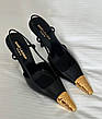 Жіночі чорні шкіряні туфлі — слінгбекі YSL Jeanne Slingback із золотим каблуком Yves Saint Laurent, фото 7