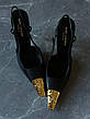 Жіночі чорні шкіряні туфлі — слінгбекі YSL Jeanne Slingback із золотим каблуком Yves Saint Laurent, фото 8
