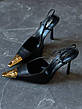 Жіночі чорні шкіряні туфлі — слінгбекі YSL Jeanne Slingback із золотим каблуком Yves Saint Laurent, фото 9