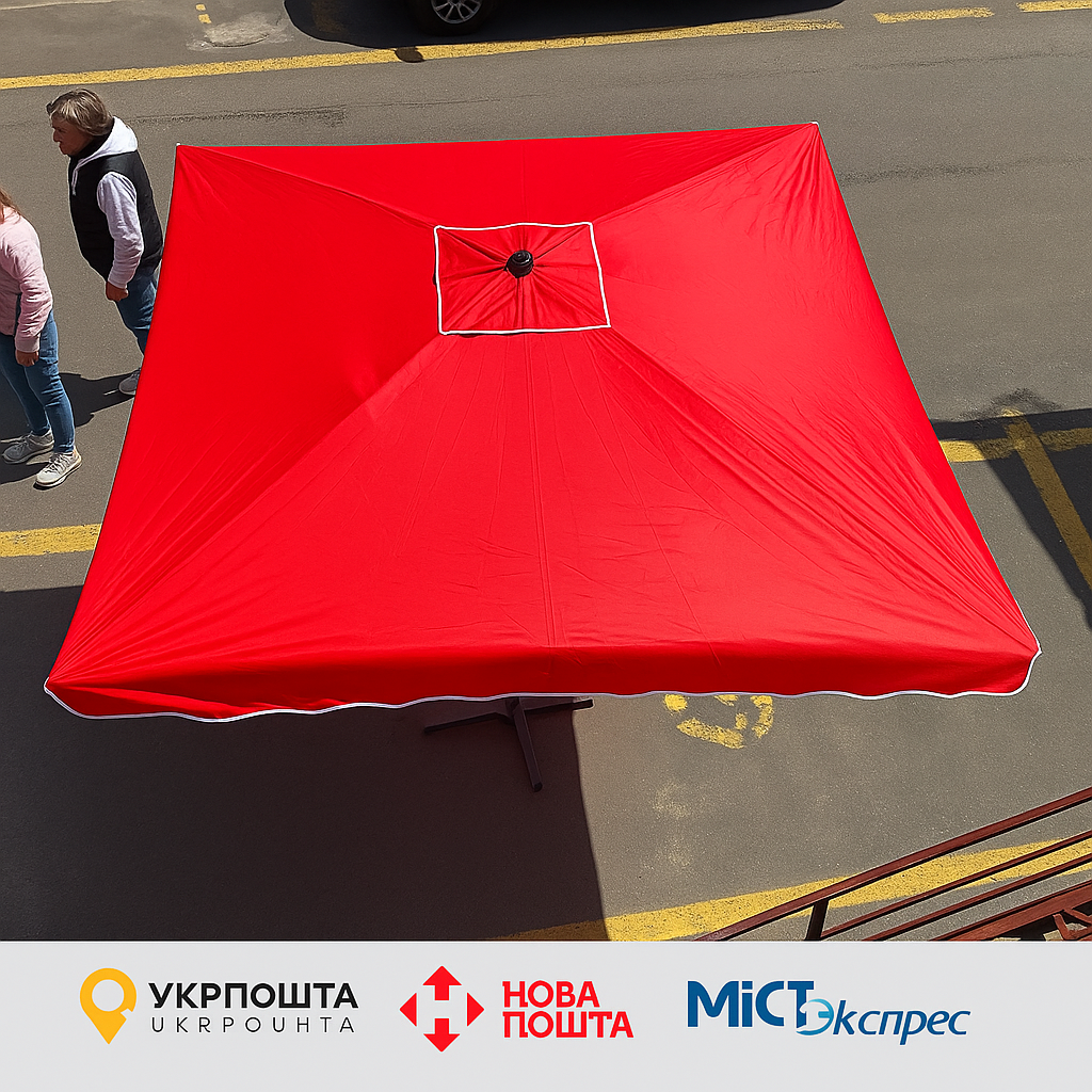 Парасолька Munsen 3×3 м з вітровим клапаном і УФ-захистом, нейлон, металева конструкція Червона