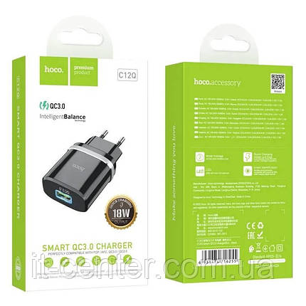 СЗУ блок Hoco C12Q (1USB/ 3A/ QC 3.0/ 18W) чорний, фото 1