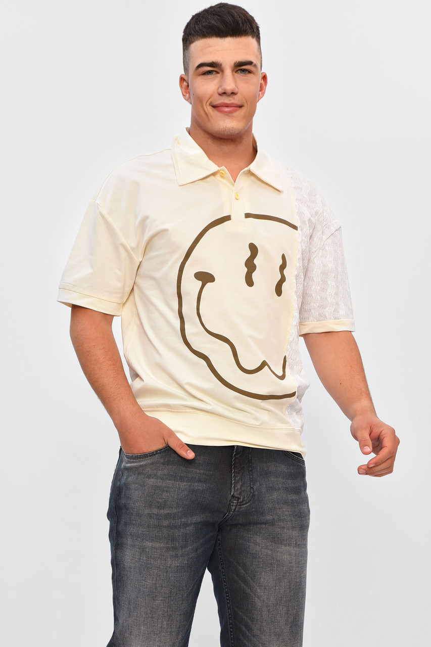 Футболка чоловіча напівбатальна бежевого кольору з принтом 201825M, фото 1