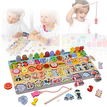 Дитячий розвиваючий центр-іграшка MD 2903 Дерев'яний сортер-рибалка з різними фігурками