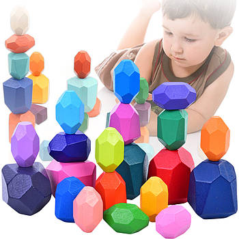 Дерев'яна японська гра Баланс з 20 кольорових каменів Tree Toys MD 2916 Піраміда з камінців