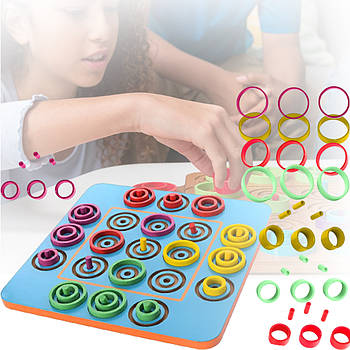 Дерев'яне ігрове поле-головоломка з пасткою MD 2877 Сімейна гра в шахи з 36 шт кольорових кілець