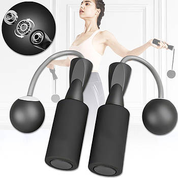 Фітнес скакалка 38 см з подвійним підшипником та обтяженими кулями Чорна