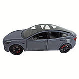 Машинка металева Tesla Model 3 Электромобиль Тесла Модель 3 сіра 1:24 зарядна станція звук світло відч двері 18,5*6*8,5 см (EL, фото 4