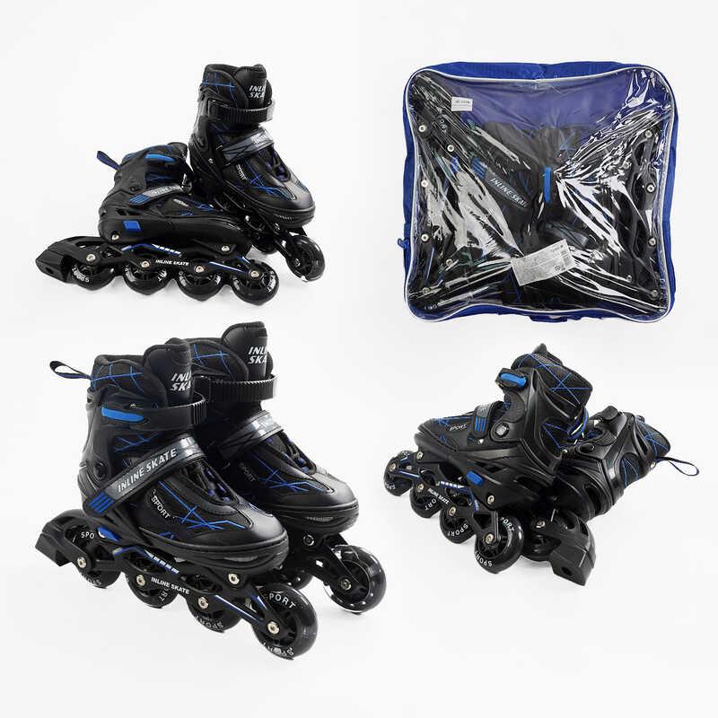 Роликові ковзани Best Roller 72366-М регульовані чорно-сині розмір 34-37, фото 1