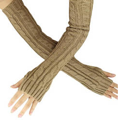 Бежеві довгі рукавички без пальців 50 см (жіночі мітенки)