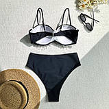 Купальник роздільний чорний із декоративними ланцюжками M 44, фото 3