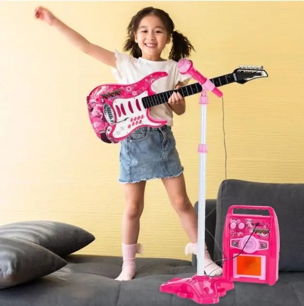 Дитяча гітара + мікрофон + підсилювач Kruzzel 22407 рожева, фото 1