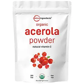 Organic Acerola Cherry Powder, 8oz Природний вітамін С у формі порошку з ягід ацероли, 227 грам, строк до 01/2027