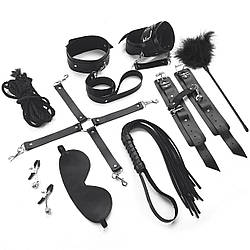 Набір для садо-мазо ігор BDSM Art of Sex – Set Leather, 10 предметів, чорний, натуральна шкіра