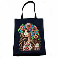 Сумка шопер для вишивання Українка. Чорна