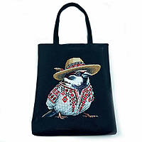 Сумка шопер для вишивання  Горобець у вишиванці. Чорна