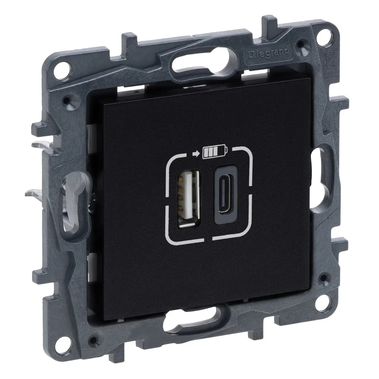 NILOE STEP Розетка USB тип А+C 12Вт+15Вт 5В. Колір Чорний
