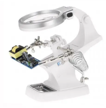Тримач третя рука TH-7023B з LED підсвічуванням, 3Х 90мм + 4.5Х 23мм, + підставка для паяльника, 3xAAA / USB, фото 1