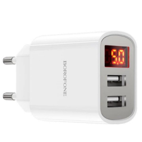 Зарядний пристрій з дисплеєм BOROFONE BA58A Mighty Dual Port Білий, фото 1