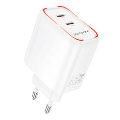 Мережевий зарядний пристрій Borofone BA90A 2 USB-C PD/QC45W Колір Білий