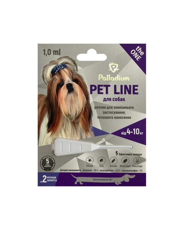 Краплі на холку PET LINE THE ONE для собак 4-10 кг 1 мл — потрійний захист від паразитів