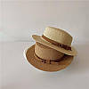 Жіночий літній капелюх-канотьє оздоблений ремінчиком з екозамші. Світлий беж (розмір 56), фото 5