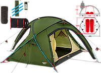 Двомісний намет Wechsel Forum 4 2 UL Green | Двошарова купольна палатка, 2 тамбури, 4 входи, зовнішній алюмінієвий DAC каркас