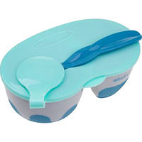 Миска на 2 відділення з ложкою, сіро-блакитний Akuku A0303