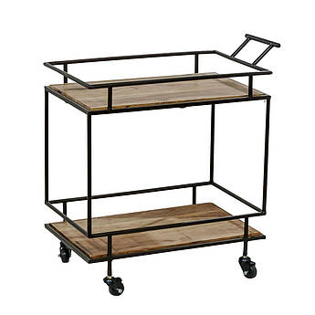 Столик сервірувальний 2-х ярусний на коліщатках із ручкою в коричневому кольорі LC Home