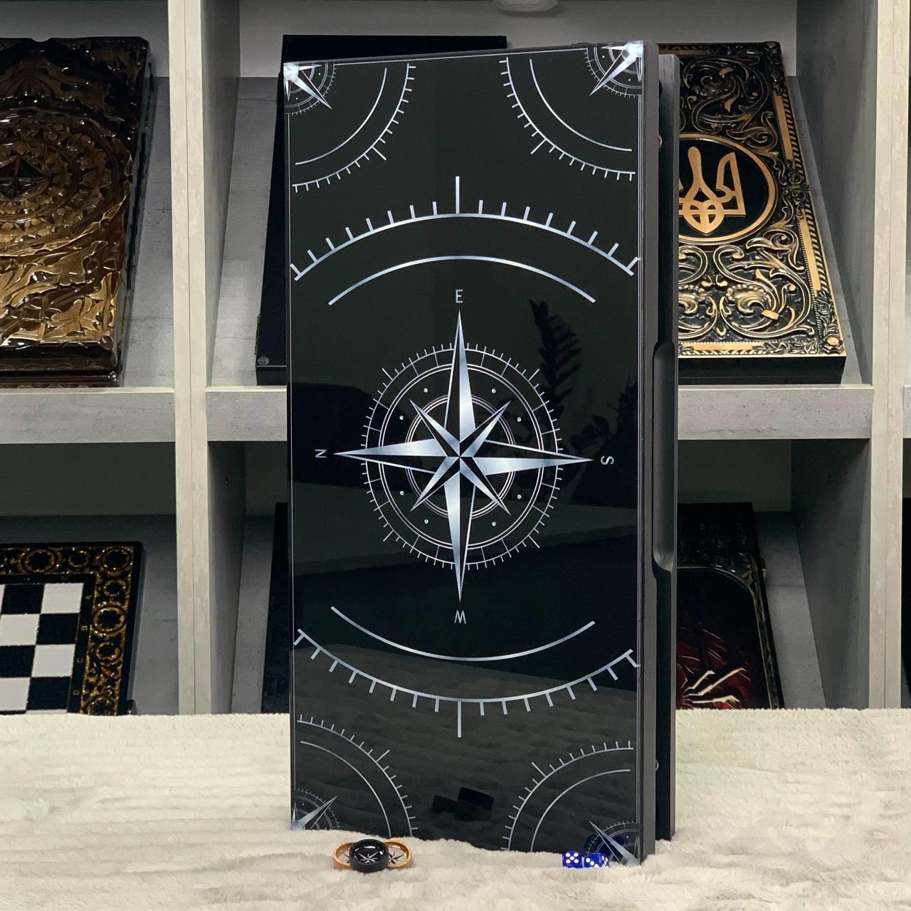 Нарди скляні з деревом Роза Вітрів 50×25×6см подарункові, фото 1