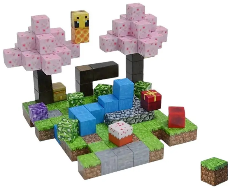 Магнітний конструктор у стилі Minecraft «Цвітіння сакури» 128 деталей.