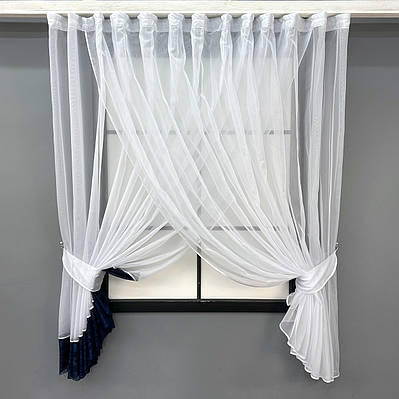 Кухонний комплект (330х170см.), шторки з підв'язками. Колір білий з синім. Код 101к 52-1181