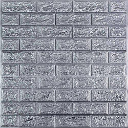 3д панель декор стін Цегла Срібло сірий самоклеючі 3d панелі для стін м'які ПВХ 700x770x3 мм (17-3мм)