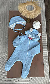 Дитячий мусліновий літній легкий комбінезон чоловічок для новонародженого 0-3 міс 56-62 см Літо