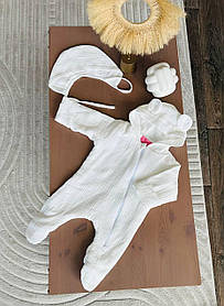 Дитячий мусліновий літній легкий комбінезон чоловічок для новонародженого 0-3 міс 56-62 см Літо