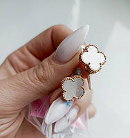 Сережки срібні "Клевер перламутр" позолочені з англійським замком Сережки срібло жіночі