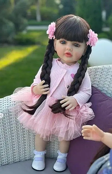 Лялька вінілова 55см, ручна робота, брюнетка з косичками, Reborn Baby Doll 87