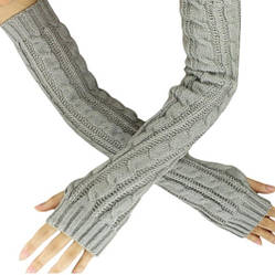 Довгі сірі мітенки (рукавички без пальців) 50 см
