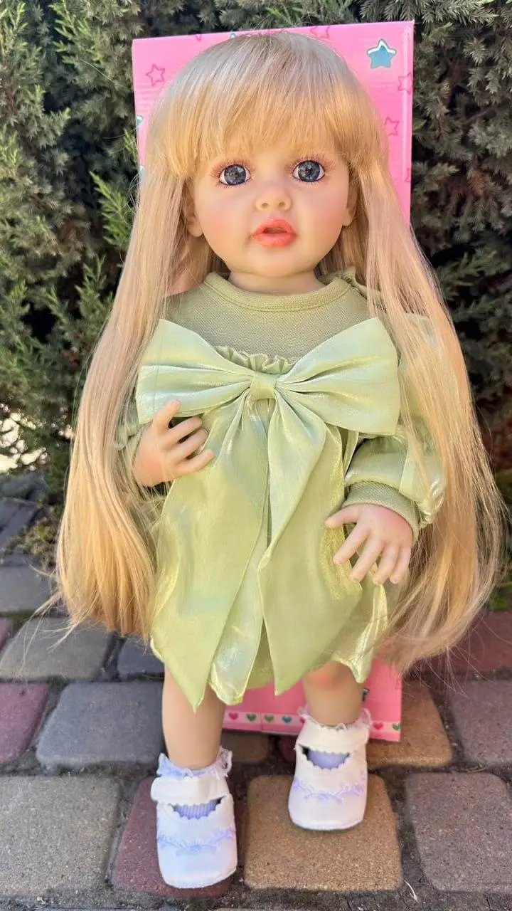 Лялька вінілова 55см, ручна робота, блондинка в сукні з бантом, Reborn Baby Doll 89, фото 1
