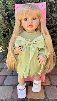 Лялька вінілова 55см, ручна робота, блондинка в сукні з бантом, Reborn Baby Doll 89