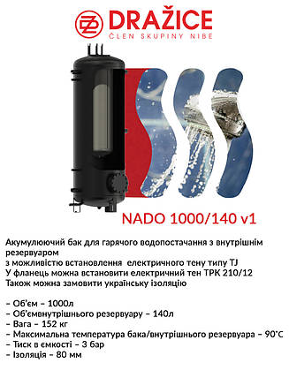 Акумулюючий бак Drazice NADO 1000/140 v1 з ізоляцією Neodull (80мм), фото 2