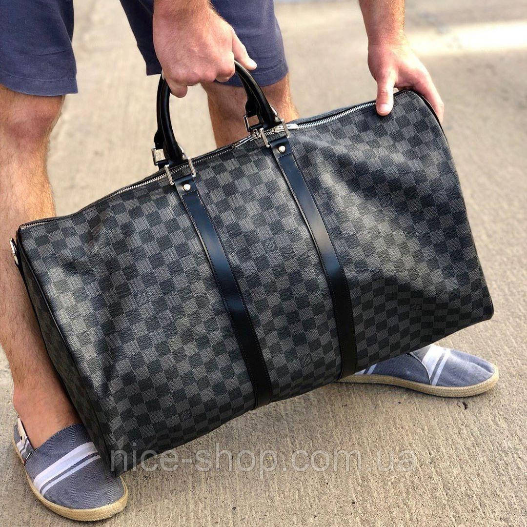 Сумка Louis Vuitton шкіряна,50 см, сіра шахматка, Люкс