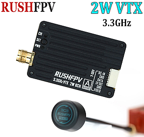 Відеопередавач RushFPV 3.3G 2W VTX + антена, фото 1