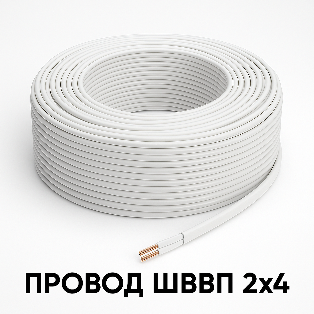 Провід ШВВП 2х4 багатожильний бухта 100 метрів білий Інтерелектро, фото 1