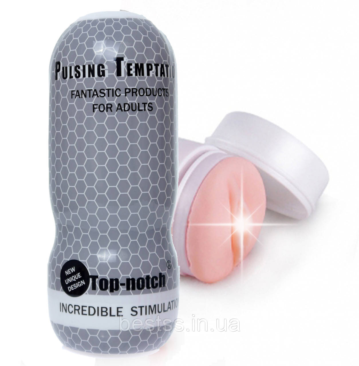Мастурбатор у колбі у вигляді вагіни Pulsing Temptation Grey Masturbator Cup