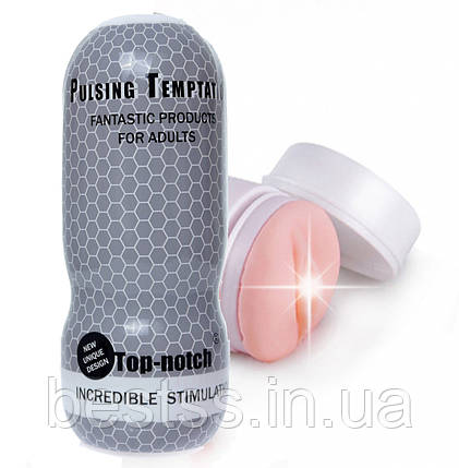 Мастурбатор у колбі у вигляді вагіни Pulsing Temptation Grey Masturbator Cup, фото 1