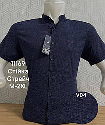 Чоловіча сорочка в мілку клітку Black Stone V04 з коротким рукавом, стійка