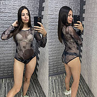 Жіноче боді з сітки з квітковим принтом