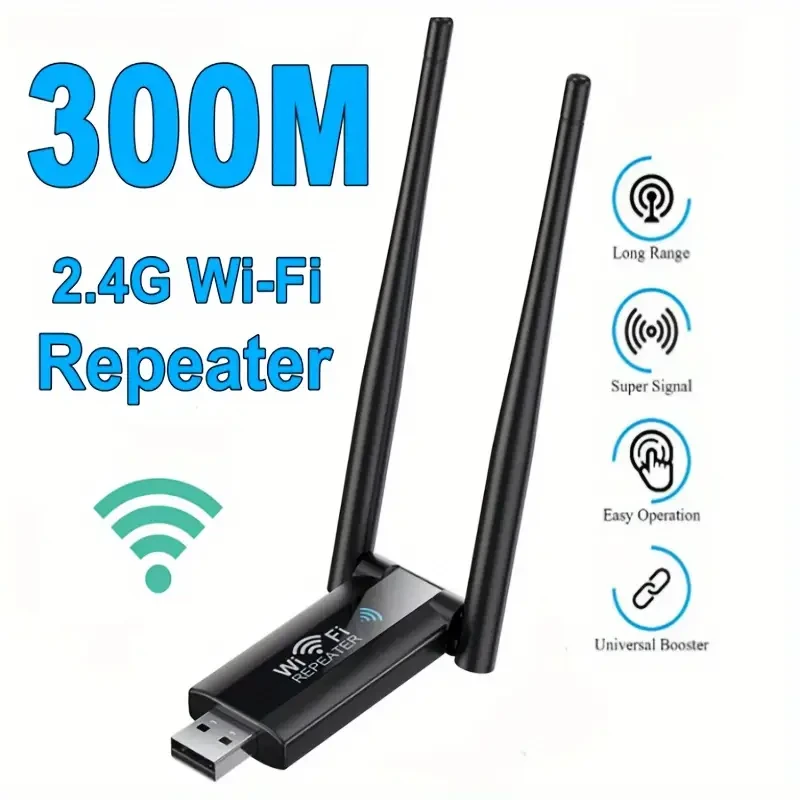 USB підсилювач WIFI сигналу, до 300 Мбіт/с / Ретранслятор wifi на usb / Двоканальний ретранслятор вайфай