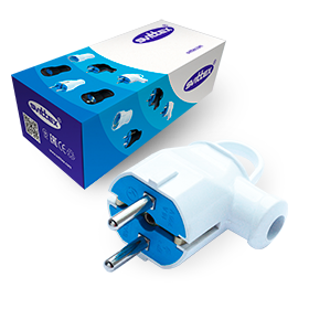 SV-102Б Вилка штепсельна кутова з кільцем з заземленням біла, фото 1