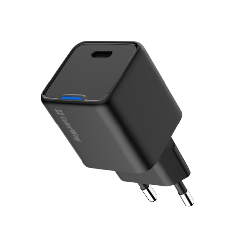 Зарядний пристрій мережевий Type-C PD 25W чорний GaN Mini ColorWay, фото 1
